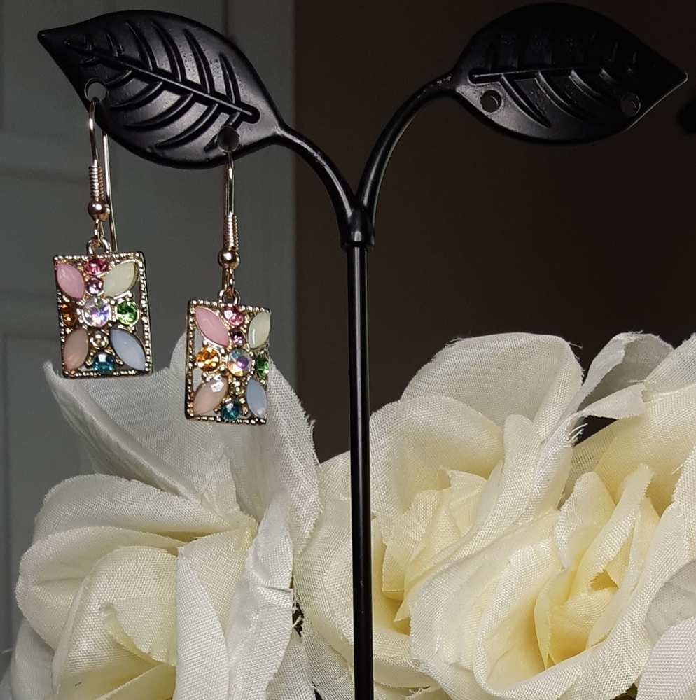 Handmade Colorful Gemstone Earrings Pink Blue - Picture 4 of 8